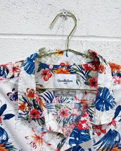 White Tropical Floral Button Up (XL)