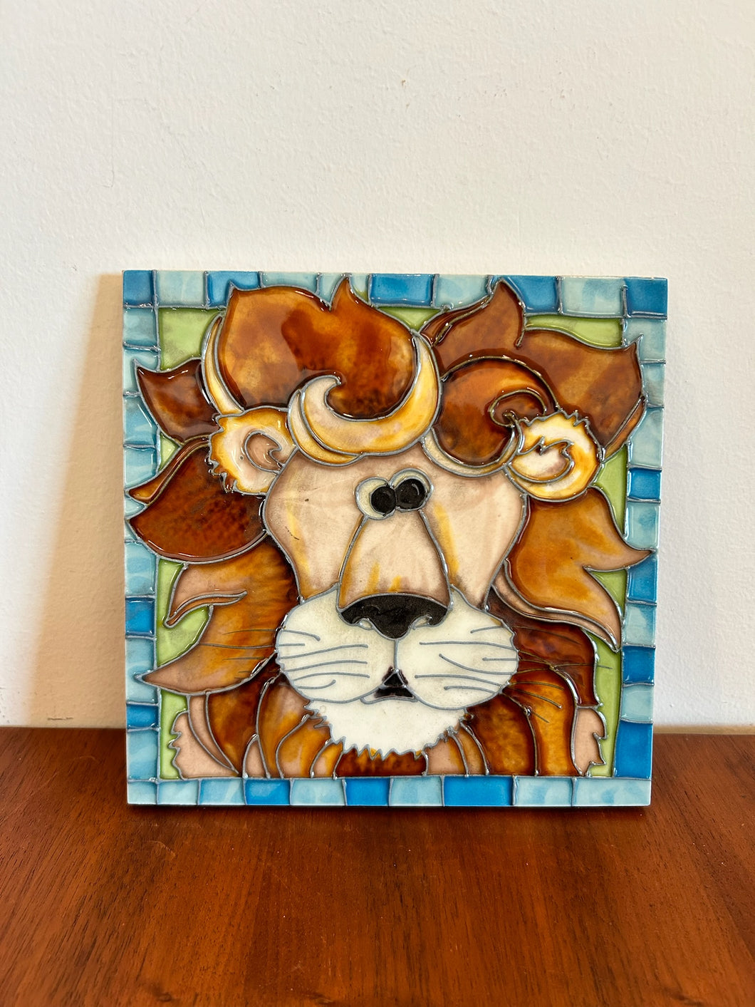 Cross Eyed Lion Ceramic Art Tile