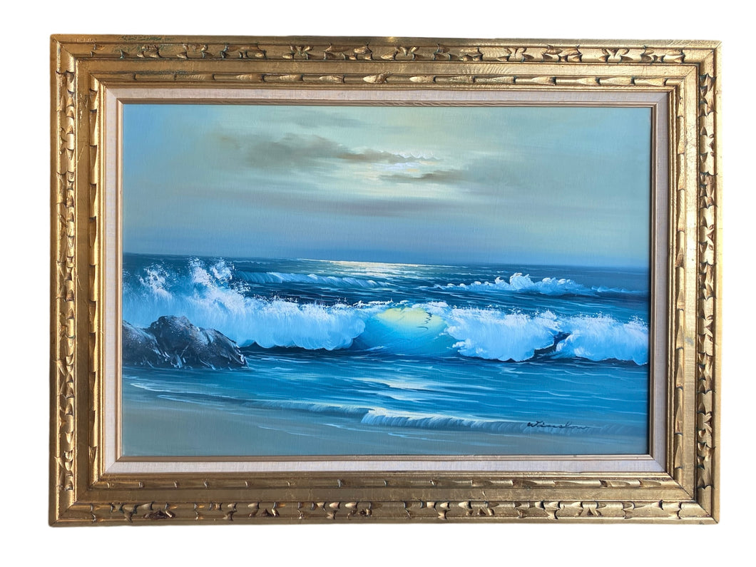 Vintage Seascape with Gold Frame And Sconce Light