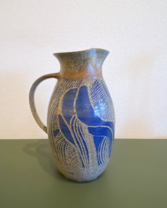 Vintage Stoneware Pitcher with Blue Motif