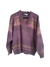 Load image into Gallery viewer, Made in Italy Monello Purple Pattern V neck Sweater
