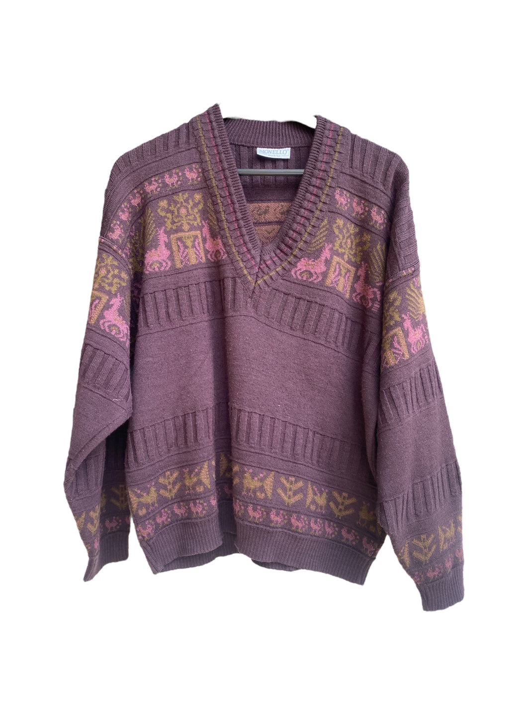 Made in Italy Monello Purple Pattern V neck Sweater