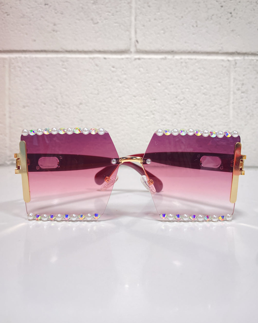 Rose Colored Glam Sunnies with Pearl Detail