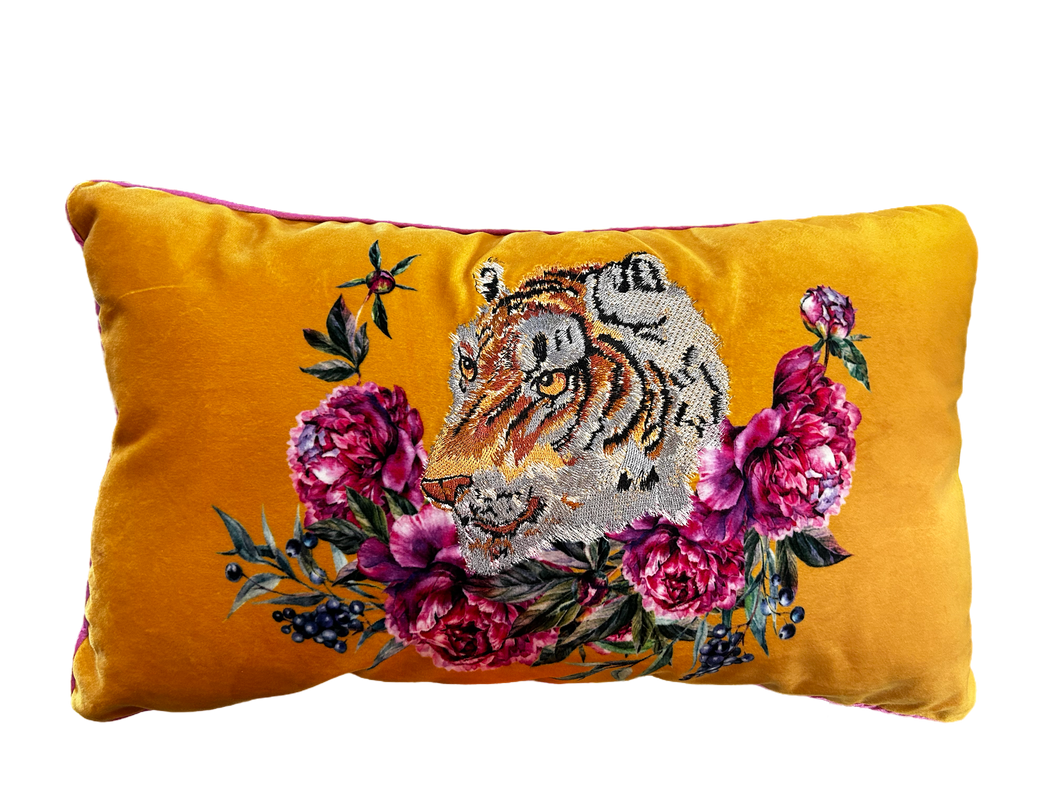 Yellow Tiger Velvet Modern Pillow