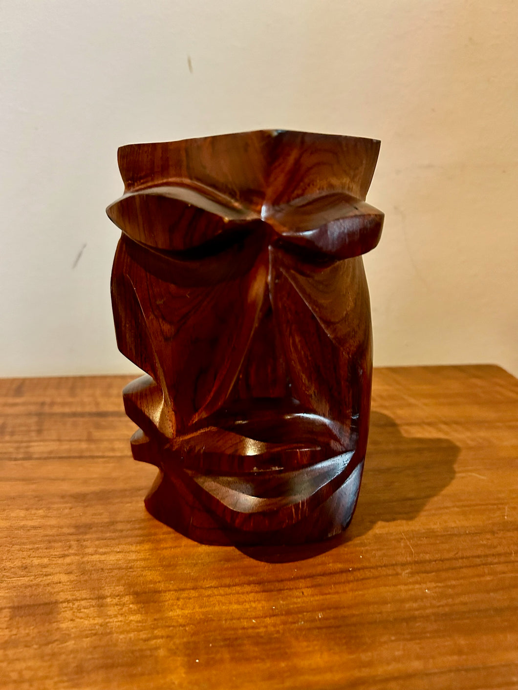 Polynesian Wooden Carved Tiki Head Statue Primitive Decor