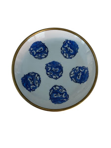 Japanese Porcelain with Blue Dragons and Brass Covered Base