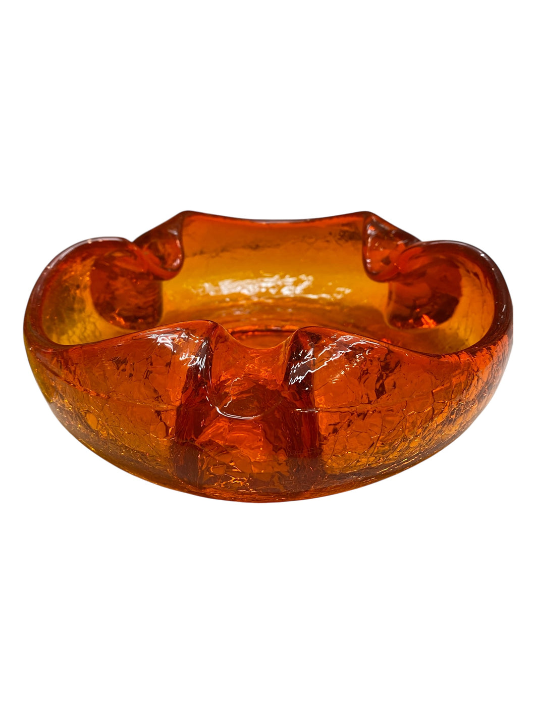 Large 1960s Amberina Crackle Ashtray
