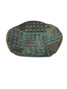 Circular Turquoise and Black Stoneware with a Square base Trinket Dish