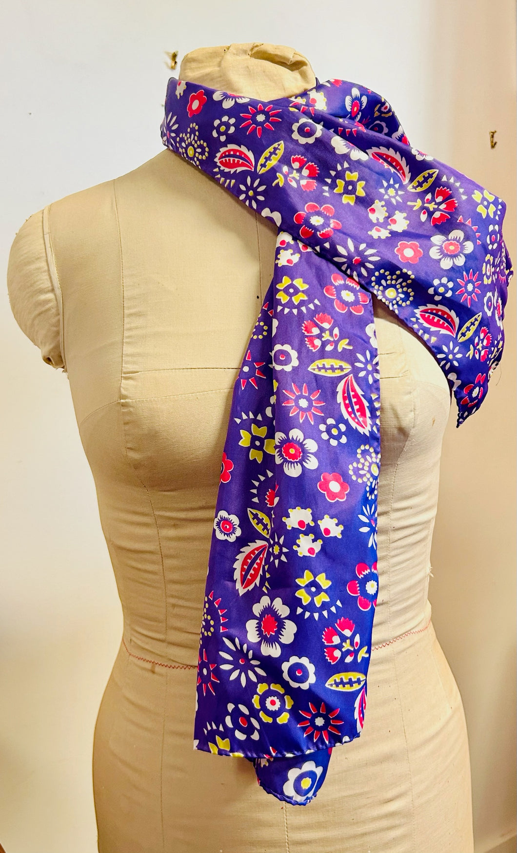 Flowered in Purple Silk Scarf