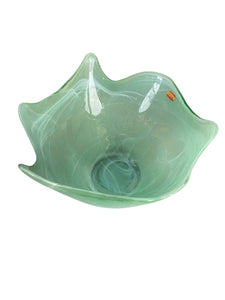 Abstract Modernist Green Creamsicle Glass Bowl
