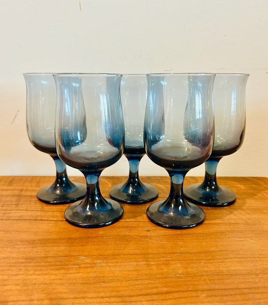 Vintage Libby Blue Tulip Wine Glasses Set of 5 – Sunbeam Vintage