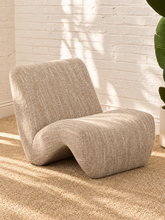 Load image into Gallery viewer, Emely ivory beige upholstered accent chair with textured fabric, armless sculptural wave silhouette and curved tight back.
