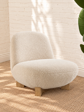Load image into Gallery viewer, Estelle oatmeal faux mohair lounge chair with rounded organic silhouette and natural wood block feet
