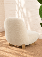 Load image into Gallery viewer, Estelle oatmeal faux mohair lounge chair with rounded organic silhouette and natural wood block feet
