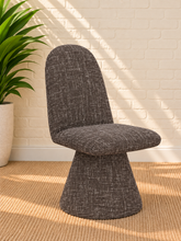Load image into Gallery viewer, Ethel upholstered dining chair in Mocha Charcoal interwoven polyester fabric with sculptural pedestal base
