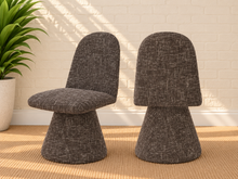 Load image into Gallery viewer, Ethel upholstered dining chair in Mocha Charcoal interwoven polyester fabric with sculptural pedestal base
