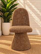 Load image into Gallery viewer, Ethel upholstered dining chair in Spiced Cognac interwoven polyester fabric with sculptural pedestal base

