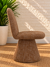 Load image into Gallery viewer, Ethel upholstered dining chair in Spiced Cognac interwoven polyester fabric with sculptural pedestal base
