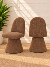 Load image into Gallery viewer, Ethel upholstered dining chair in Spiced Cognac interwoven polyester fabric with sculptural pedestal base
