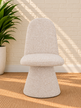 Load image into Gallery viewer, Ethel upholstered dining chair in Vanilla Oat interwoven polyester fabric with sculptural pedestal base
