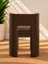 Load image into Gallery viewer, Evan upholstered dining chair in Espresso velvet with solid wood frame and rectangular backrest opening
