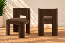 Load image into Gallery viewer, Evan upholstered dining chair in Espresso velvet with solid wood frame and rectangular backrest opening
