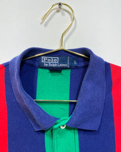 Red Blue and Green Striped Polo Shirt (L)