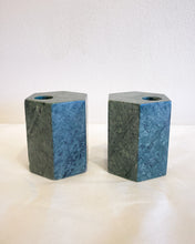 Load image into Gallery viewer, Green Marble Geometric Candle Holders
