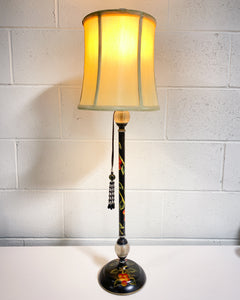 Vintage Black Table Lamp with Painted Fruit Motif