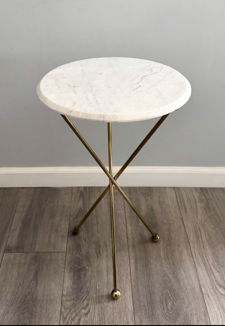 French 1950s side table with repurposed marble top