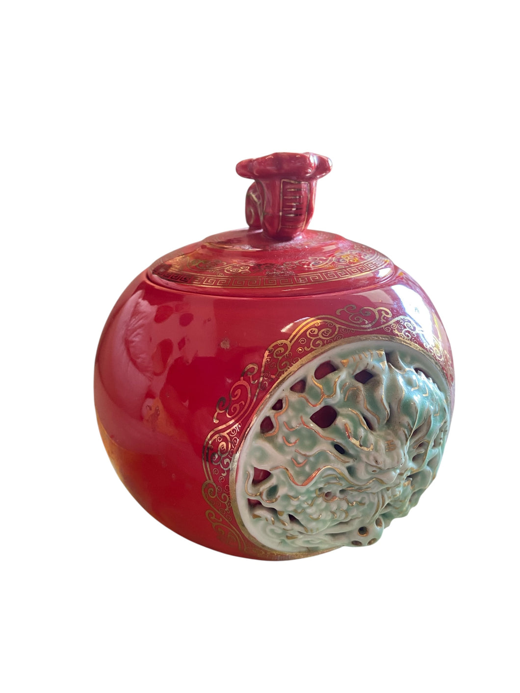 Red Asian Pottery with Lid