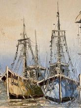 Load image into Gallery viewer, Harbor at Dusk Mid Century Oil Painting
