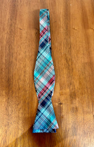 Teal and Berry Plaid Bow Tie