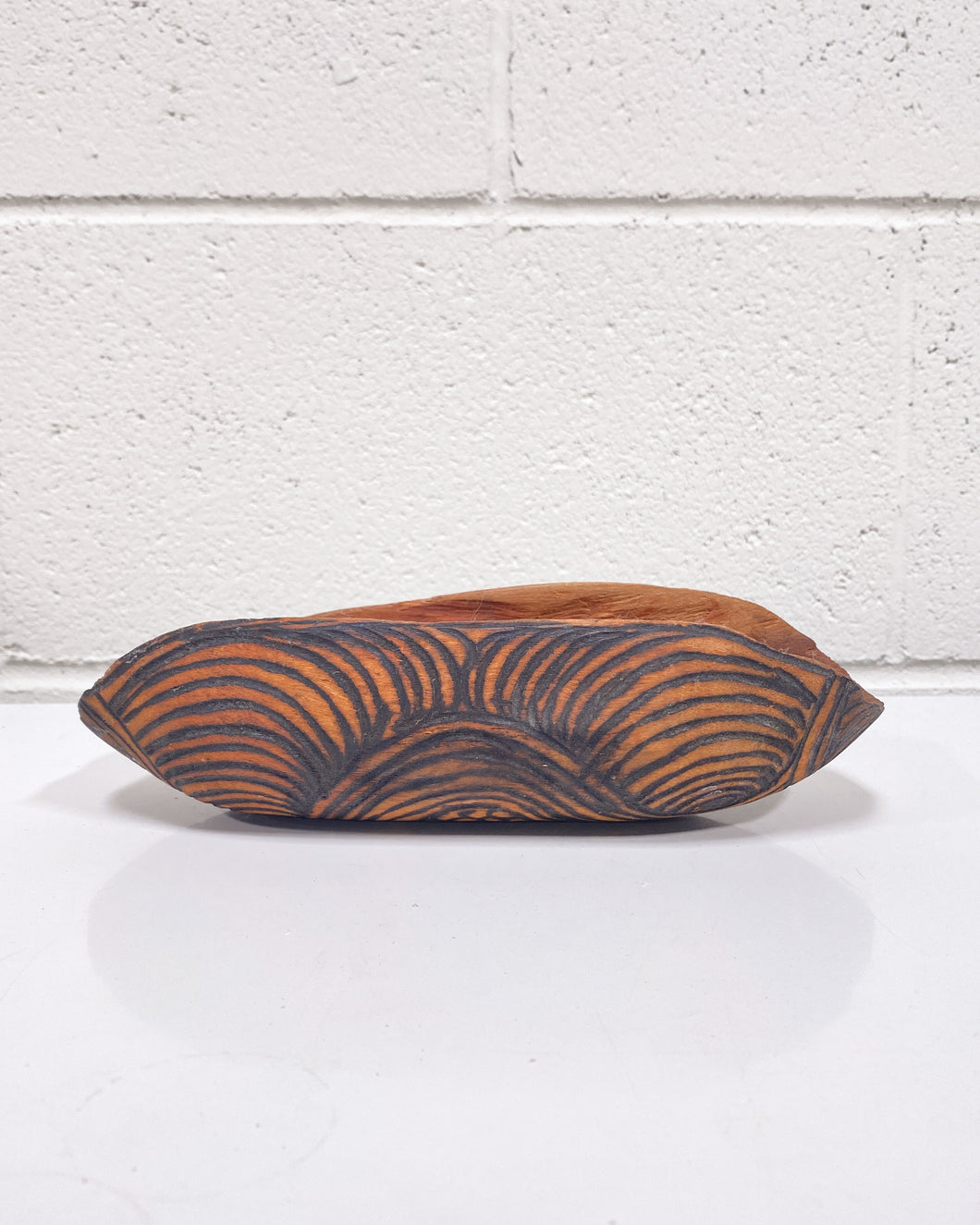 Vintage Carved Wood Ovular Tray with Swirls