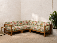 Load image into Gallery viewer, Modern Outdoor Wood Frame Sectional Sofa with White Cushions
