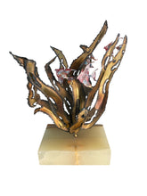 Load image into Gallery viewer, Brutalist Brass Sculpture Oceanscape on an Onyx Base
