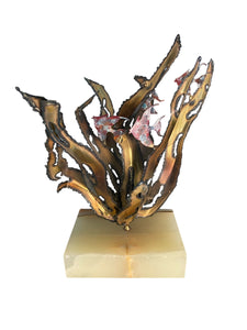 Brutalist Brass Sculpture Oceanscape on an Onyx Base