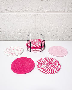 Set of 8 Woven Coasters in Pinks
