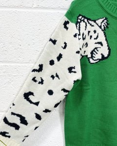 Green Leopard Pullover Sweater