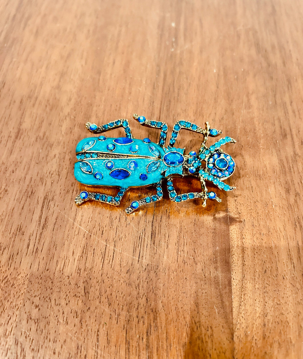 Big Enamel Beetle Rhinestone Brooch In Turquoise