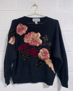 Vintage Le-Pullover Sweater with Sparkly Appliqués (L)