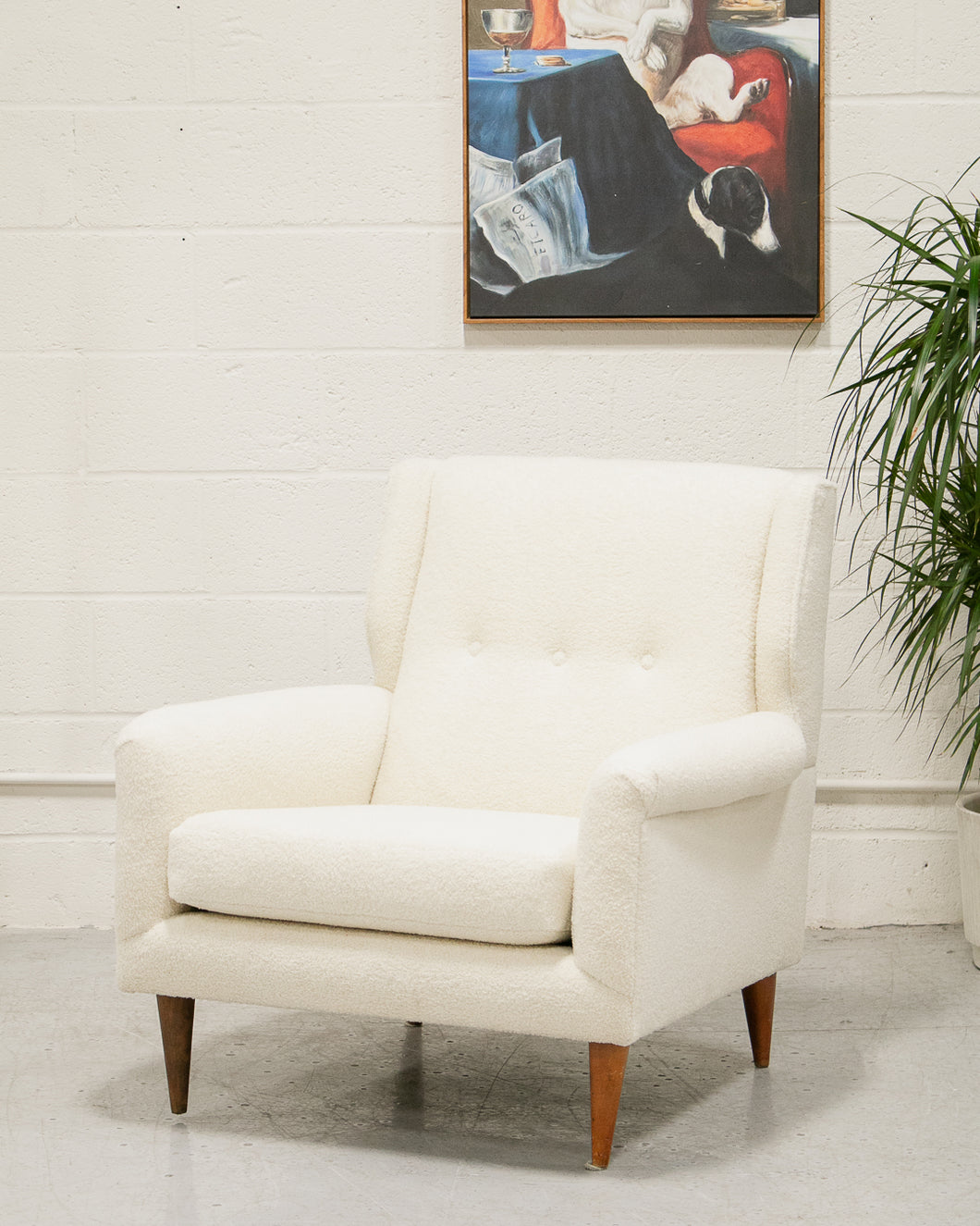 Vintage Wingback Chair in Boucle