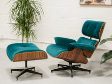 Load image into Gallery viewer, Teal Velvet Lounge Chair and Ottoman
