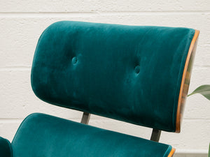 Teal Velvet Lounge Chair and Ottoman