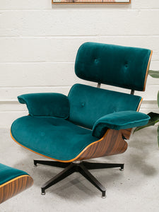 Teal Velvet Lounge Chair and Ottoman
