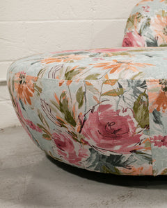 Parisian Blue Floral Velvet Sculptural Sofa by Weiman Sofa