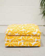 Load image into Gallery viewer, Yellow Flower Dead Stock New Upholstery Ottoman
