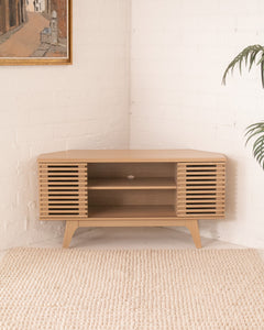 Lawford Blond Slat Corner Cabinet