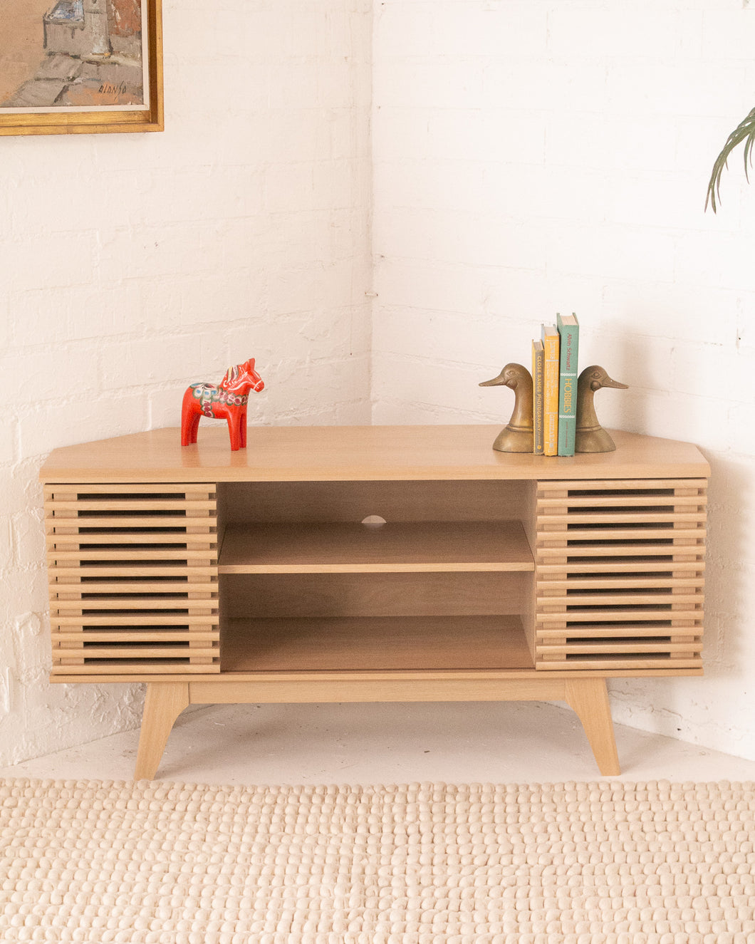 Lawford Blond Slat Corner Cabinet