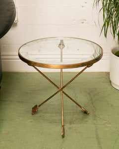 Gilt Metal Tripod Arrow Glass Top Table